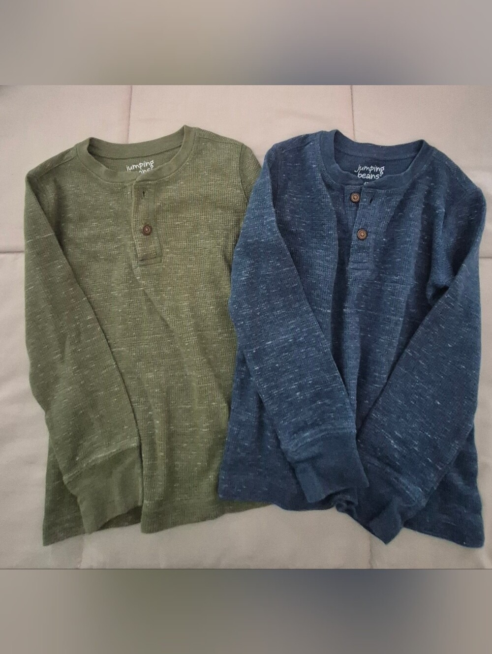 Boys Olive Green & Navy Blue Ribbed Henley Sweatshirts